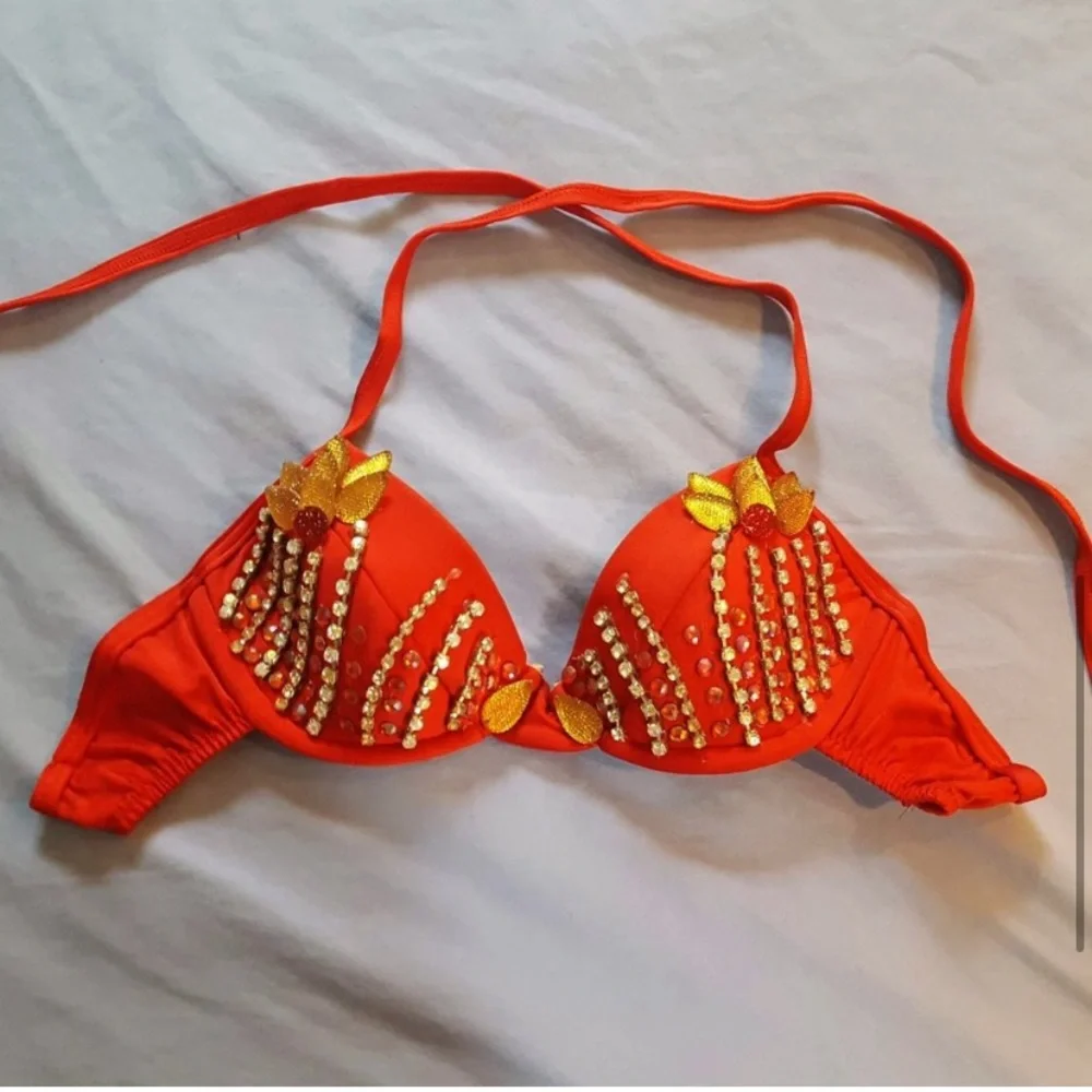 Dolls Kill Red Beaded Bikini Top with Rainbow Sheer Sarong - Picture 2 of 11